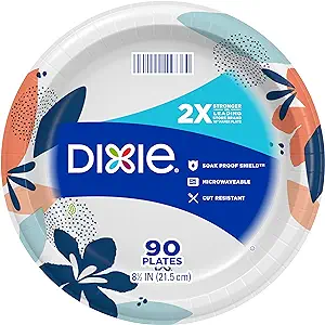 Dixie Medium Paper Plates, 8.5 Inch, 90 Count, 2X Stronger*, Microwave-Safe, Soak-Proof, Cut Resistant, Great For Everyday Breakfast, Lunch, & Dinner Meals